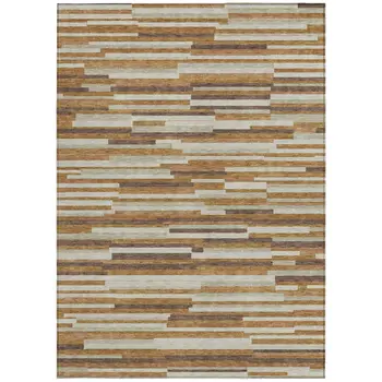 3' X 5' Brown Gray And Ivory Striped Washable Indoor Outdoor Area Rug