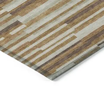 5' X 8' Brown Gray And Ivory Striped Washable Indoor Outdoor Area Rug