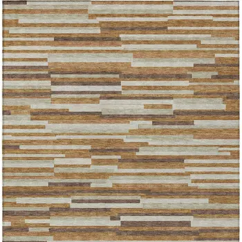 8' X 10' Brown Gray And Ivory Striped Washable Indoor Outdoor Area Rug