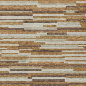 8' X 10' Brown Gray And Ivory Striped Washable Indoor Outdoor Area Rug