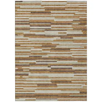 10' X 14' Brown Gray And Ivory Striped Washable Indoor Outdoor Area Rug