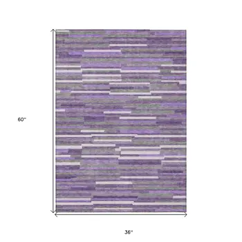 3' X 5' Purple And Gray Striped Washable Indoor Outdoor Area Rug