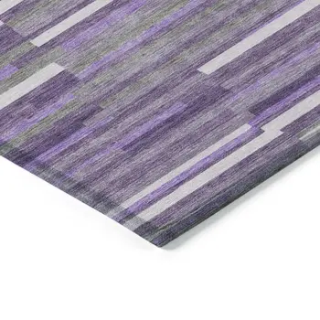 3' X 5' Purple And Gray Striped Washable Indoor Outdoor Area Rug