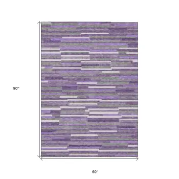 5' X 8' Purple And Gray Striped Washable Indoor Outdoor Area Rug