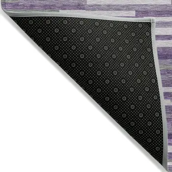 5' X 8' Purple And Gray Striped Washable Indoor Outdoor Area Rug