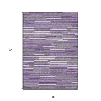 8' X 10' Purple And Gray Striped Washable Indoor Outdoor Area Rug