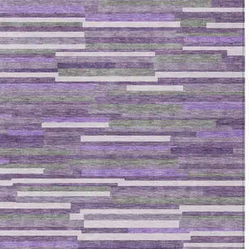 8' X 10' Purple And Gray Striped Washable Indoor Outdoor Area Rug