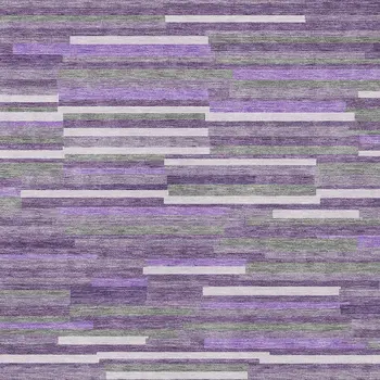 9' X 12' Purple And Gray Striped Washable Indoor Outdoor Area Rug