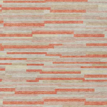5' X 8' Salmon Gray And Beige Striped Washable Indoor Outdoor Area Rug