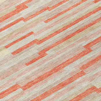 8' Salmon Gray And Beige Round Striped Washable Indoor Outdoor Area Rug