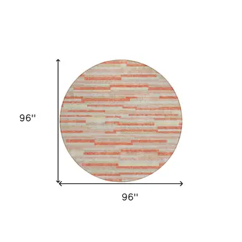 8' Salmon Gray And Beige Round Striped Washable Indoor Outdoor Area Rug