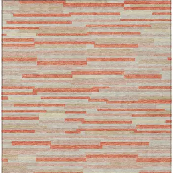 8' X 10' Salmon Gray And Beige Striped Washable Indoor Outdoor Area Rug