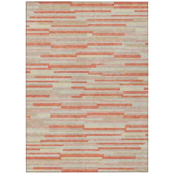 10' X 14' Salmon Gray And Beige Striped Washable Indoor Outdoor Area Rug