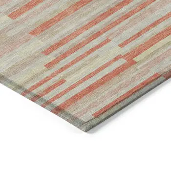 10' X 14' Salmon Gray And Beige Striped Washable Indoor Outdoor Area Rug