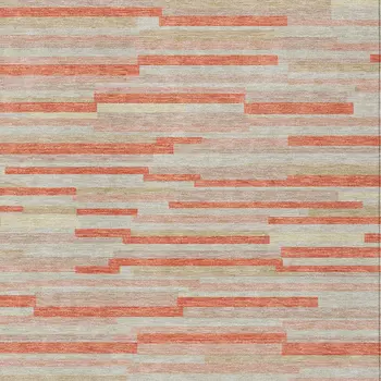 10' X 14' Salmon Gray And Beige Striped Washable Indoor Outdoor Area Rug