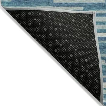 5' X 8' Teal Blue And Ivory Striped Washable Indoor Outdoor Area Rug