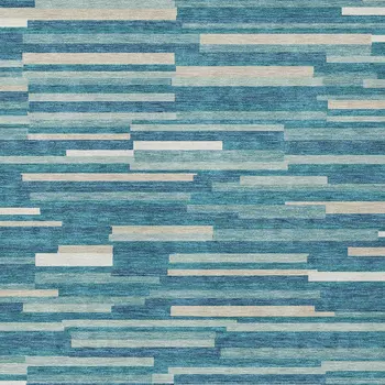 10' X 14' Teal Blue And Ivory Striped Washable Indoor Outdoor Area Rug