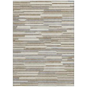 5' X 8' Taupe Gray And Ivory Striped Washable Indoor Outdoor Area Rug
