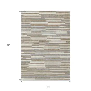 5' X 8' Taupe Gray And Ivory Striped Washable Indoor Outdoor Area Rug