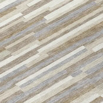 8' Taupe Gray And Ivory Round Striped Washable Indoor Outdoor Area Rug