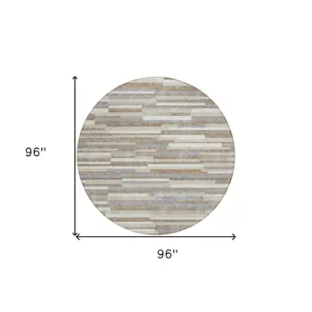 8' Taupe Gray And Ivory Round Striped Washable Indoor Outdoor Area Rug