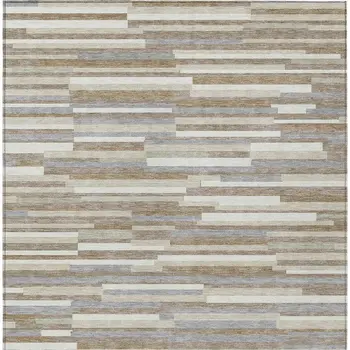 9' X 12' Taupe Gray And Ivory Striped Washable Indoor Outdoor Area Rug
