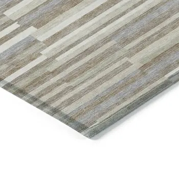 9' X 12' Taupe Gray And Ivory Striped Washable Indoor Outdoor Area Rug