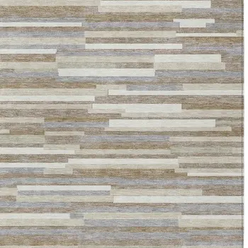 10' X 14' Taupe Gray And Ivory Striped Washable Indoor Outdoor Area Rug