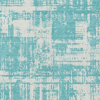 9' X 12' Aqua And Ivory Abstract Washable Indoor Outdoor Area Rug