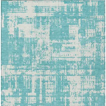 9' X 12' Aqua And Ivory Abstract Washable Indoor Outdoor Area Rug
