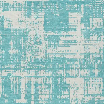10' X 14' Aqua And Ivory Abstract Washable Indoor Outdoor Area Rug