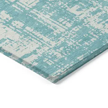 10' X 14' Aqua And Ivory Abstract Washable Indoor Outdoor Area Rug