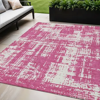 5' X 8' Blush And Ivory Abstract Washable Indoor Outdoor Area Rug