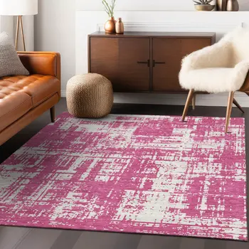 5' X 8' Blush And Ivory Abstract Washable Indoor Outdoor Area Rug