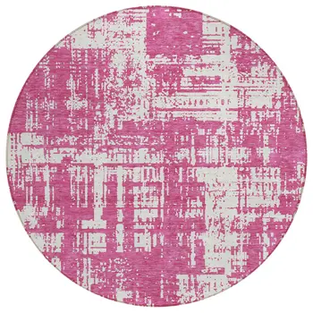 8' Blush And Ivory Round Abstract Washable Indoor Outdoor Area Rug
