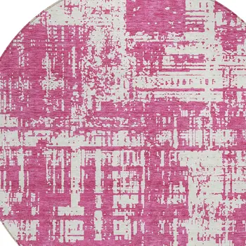 8' Blush And Ivory Round Abstract Washable Indoor Outdoor Area Rug