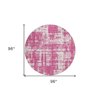 8' Blush And Ivory Round Abstract Washable Indoor Outdoor Area Rug