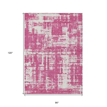 8' X 10' Blush And Ivory Abstract Washable Indoor Outdoor Area Rug