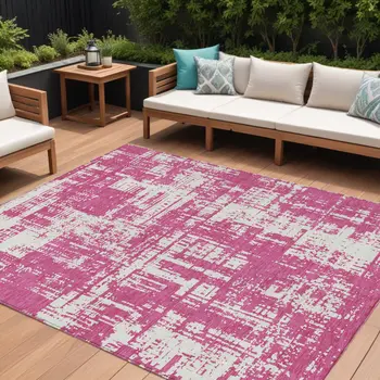 8' X 10' Blush And Ivory Abstract Washable Indoor Outdoor Area Rug