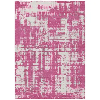 8' X 10' Blush And Ivory Abstract Washable Indoor Outdoor Area Rug