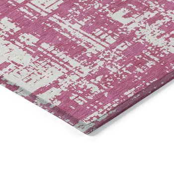 8' X 10' Blush And Ivory Abstract Washable Indoor Outdoor Area Rug