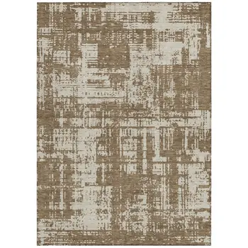 3' X 5' Brown And Beige Abstract Washable Indoor Outdoor Area Rug