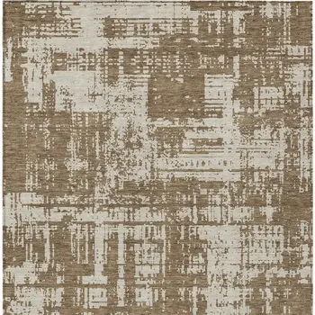 5' X 8' Brown And Beige Abstract Washable Indoor Outdoor Area Rug