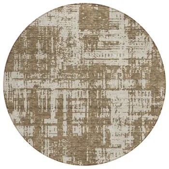 8' Brown And Beige Round Abstract Washable Indoor Outdoor Area Rug