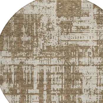 8' Brown And Beige Round Abstract Washable Indoor Outdoor Area Rug