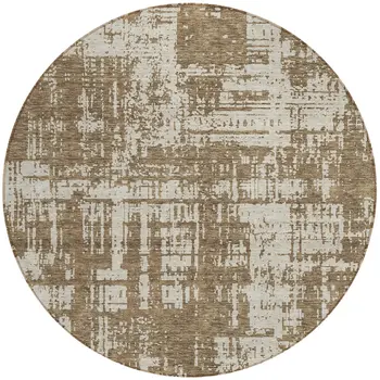 8' Brown And Beige Round Abstract Washable Indoor Outdoor Area Rug
