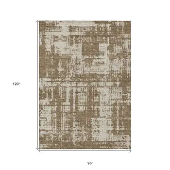 8' X 10' Brown And Beige Abstract Washable Indoor Outdoor Area Rug