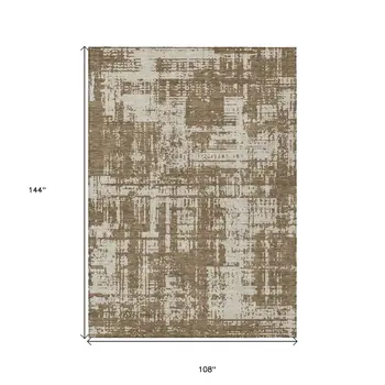 9' X 12' Brown And Beige Abstract Washable Indoor Outdoor Area Rug