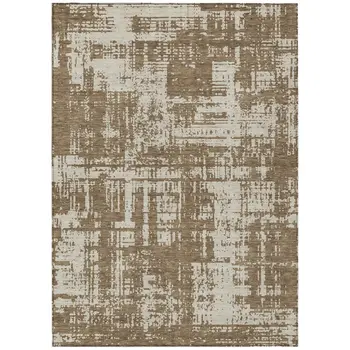 10' X 14' Brown And Beige Abstract Washable Indoor Outdoor Area Rug