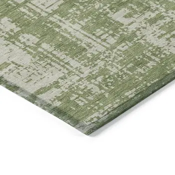 3' X 5' Green And Beige Abstract Washable Indoor Outdoor Area Rug
